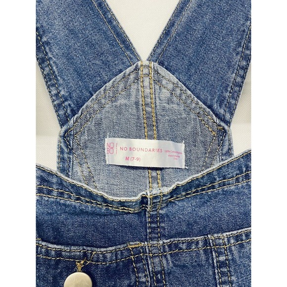 No Boundaries Shortalls Shorts Bib Overalls Blue Jean Juniors Sz 7 - 9 Cinch bk - Picture 2 of 4